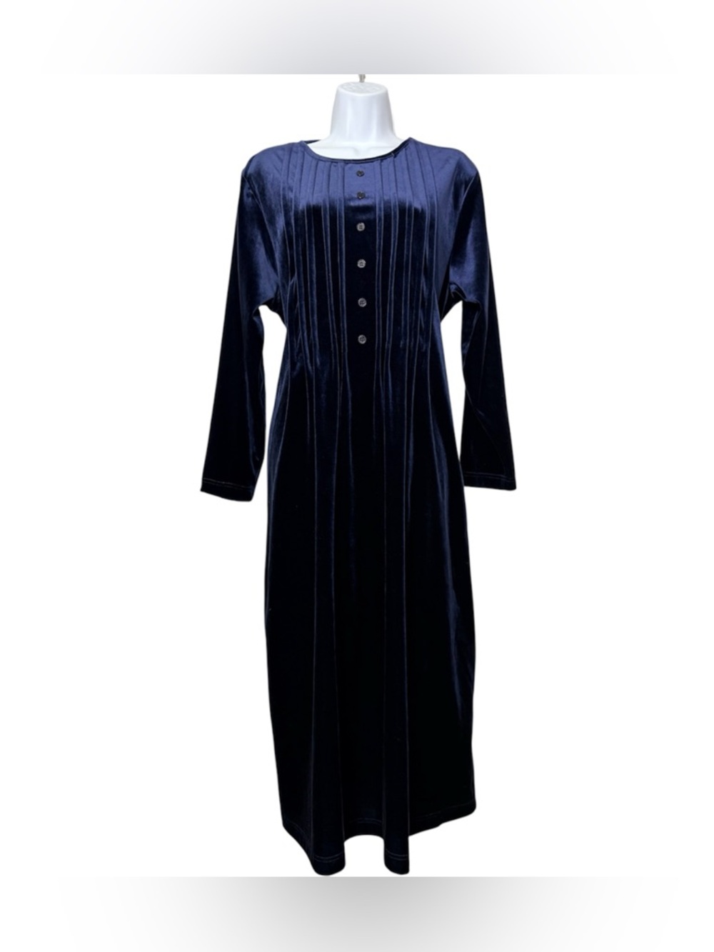 VTG‎ Amanda Stewart Leisurewear Housedress Navy Crushed Velvet Pockets M